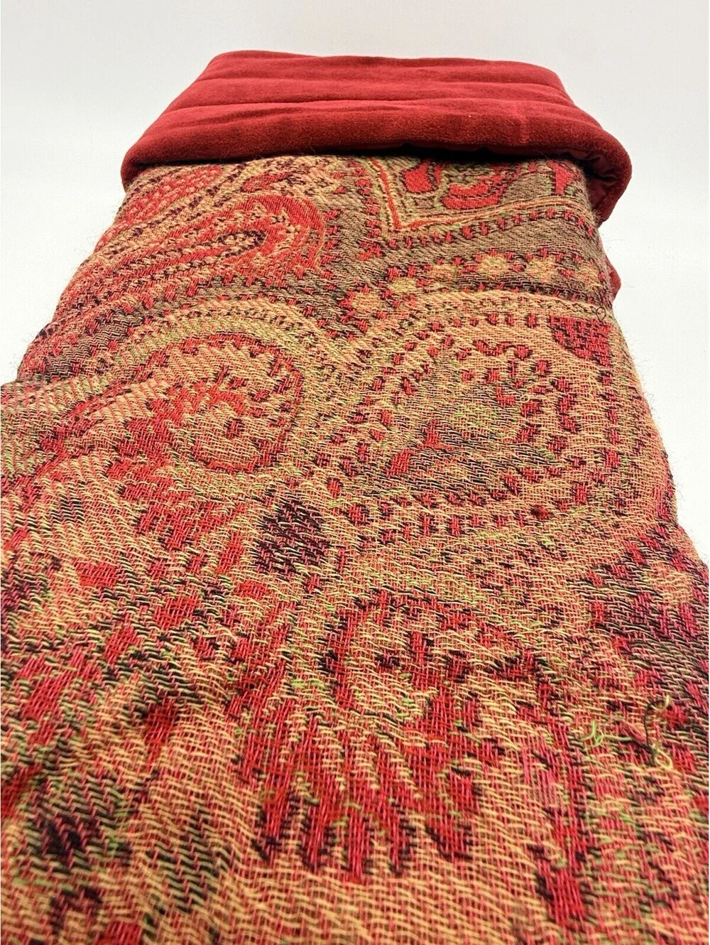 Pottery Barn Tapestry x 2 Lot Christmas Stocking Red Paisley Velvet Cuff VTG